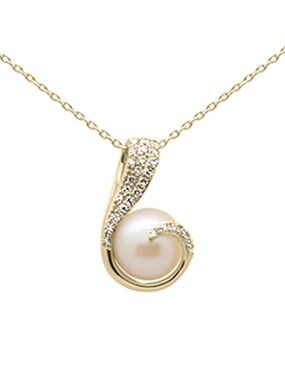 Gold Pearl Pendant Necklace with Crystal Accents - Women